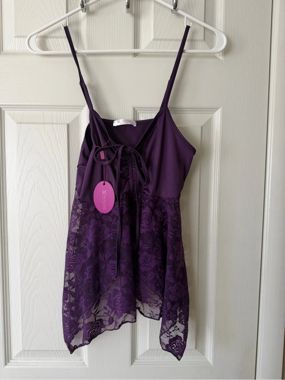 Floral Lace Trim Purple Chemise with Adjustable Straps
